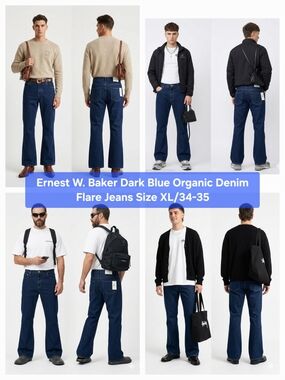 Ernest W. Baker Dark Blue Organic Denim Flare Jeans Size XL/34-35